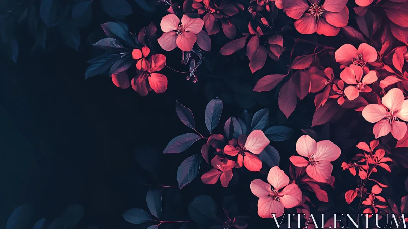 Coral Bloom Nocturne: Night Garden's Crimson Whispers.