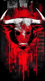 Bull head illustration dominates red urban grunge backdrop