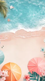 Aerial Tropical Beach Composition with Parasols, Foliage, and Turquoise Waters