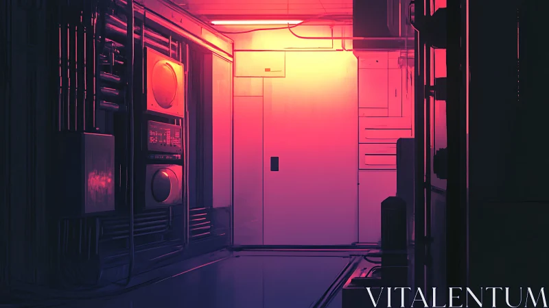 Neon server corridor glows with vivid magenta backlight.