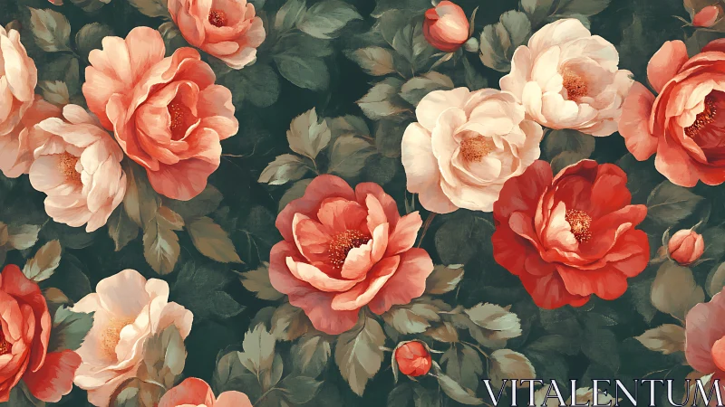 Romantic Floral Composition with Coral and Cream Peonies.