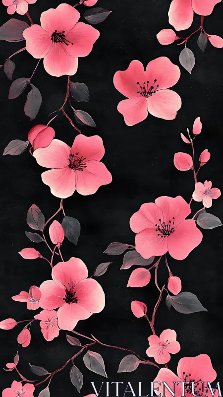Luminous Pink Cherry Blossoms Against Dark Atmospheric Background
