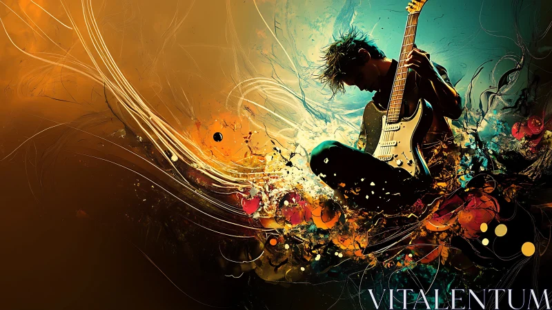 Guitarist explodes through swirling abstract color and light