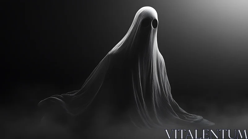 Softly glowing ghostly figure settles into quiet shadows