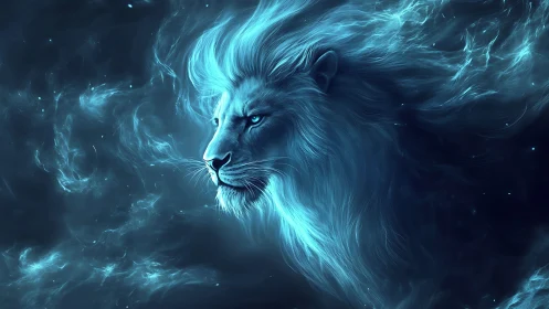 Starlit nebula lion drifting through electric midnight skies.