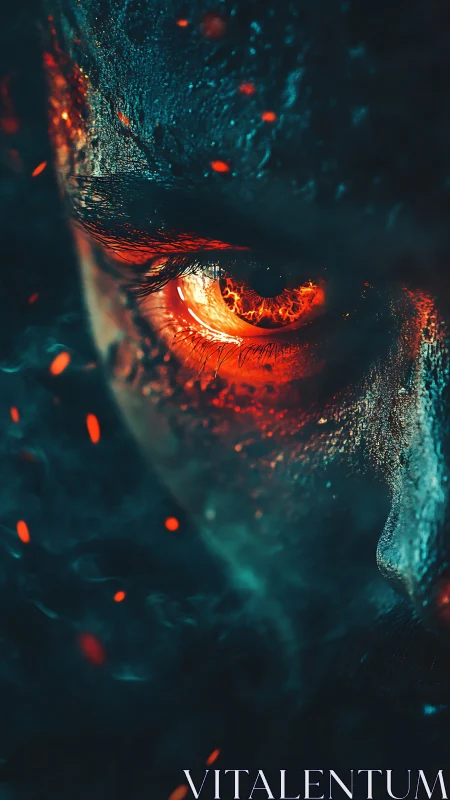 Incandescent human eye macro with ember-like iris detailing