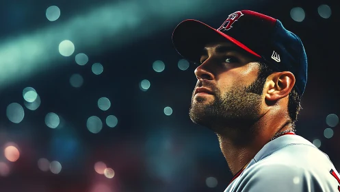 Night game focus shines in a hopeful baseball player’s gaze