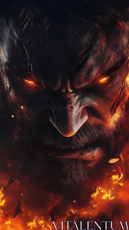 Infernal warrior portrait in high-contrast digital painting.