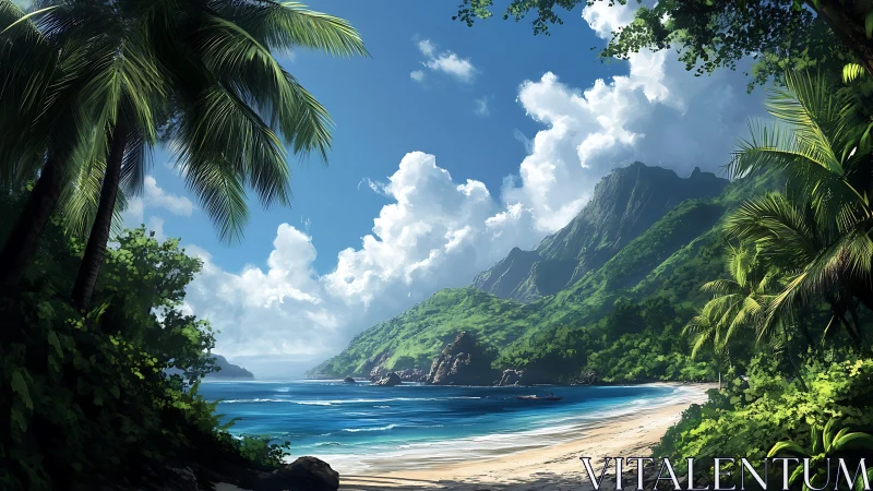 Verdant Cove Dreams: Where Mountains Kiss Turquoise Waters.