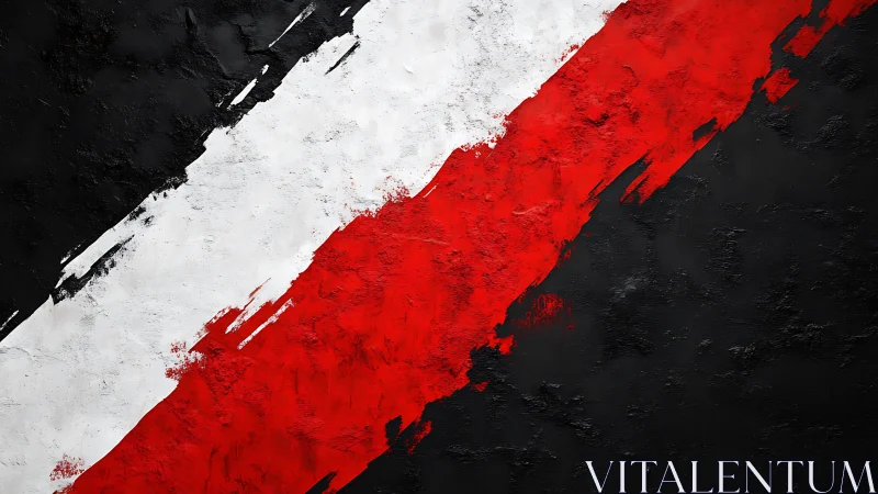 Diagonal red, white and black paint strokes energize dark wall