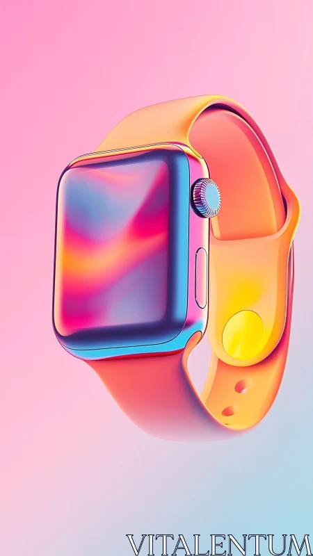 Vibrant gradient smartwatch rendering on pastel backdrop.