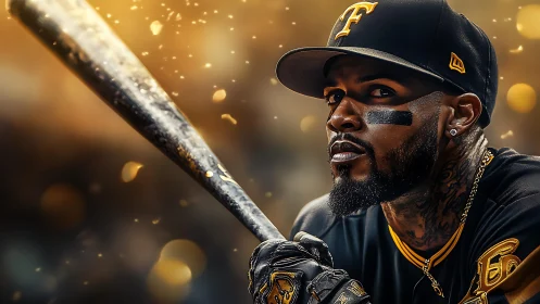 Golden-hour baseball slugger poised in cinematic close-up.