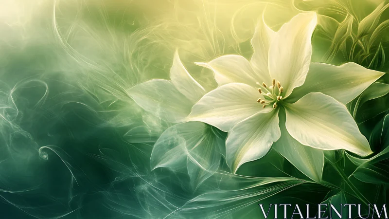 White Lily with Flowing Green Energy Background.