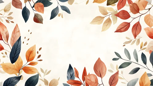 Watercolor botanical frame with warm autumn foliage layout.