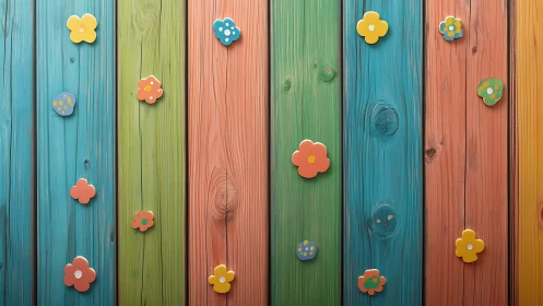 Colorful wooden planks with simple flower decorations.