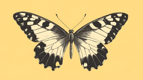 Graceful butterfly sketch with softly glowing yellow backdrop.
