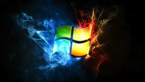 Vibrant Windows Logo With Abstract Energy Effects Digital Art.