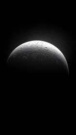 Crescent lunar surface with craters against deep space.