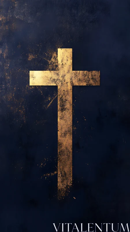 Textured gold cruciform on deep indigo distressed ground.