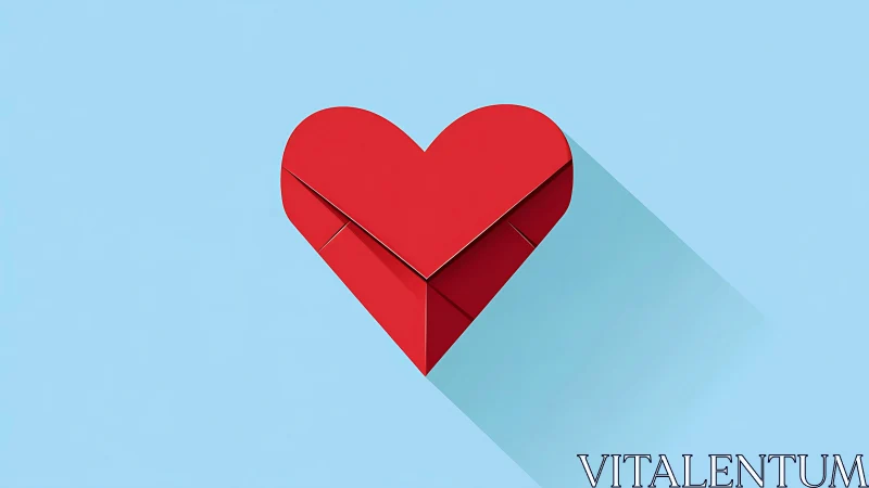 3D Red Heart with Shadow on Blue Background.