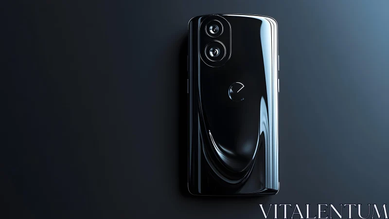 Sleek black smartphone with dual cameras in modern minimalist style.
