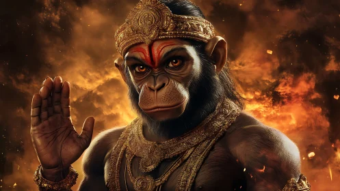 Divine monkey warrior in ornate gold armor and flames.