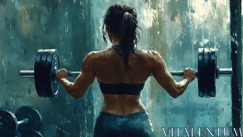 Woman Lifting Barbell in Bold Artistic Style, Dynamic Lighting.