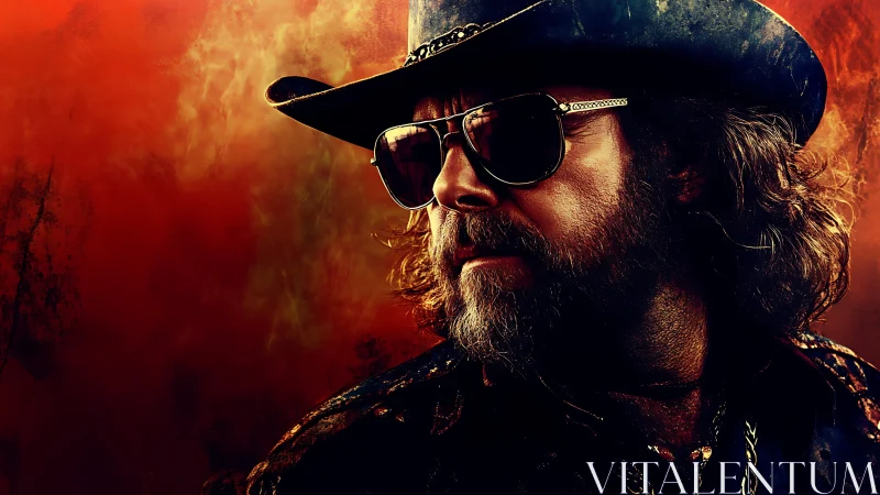 Chromatic cowboy portrait under incendiary gradient light.