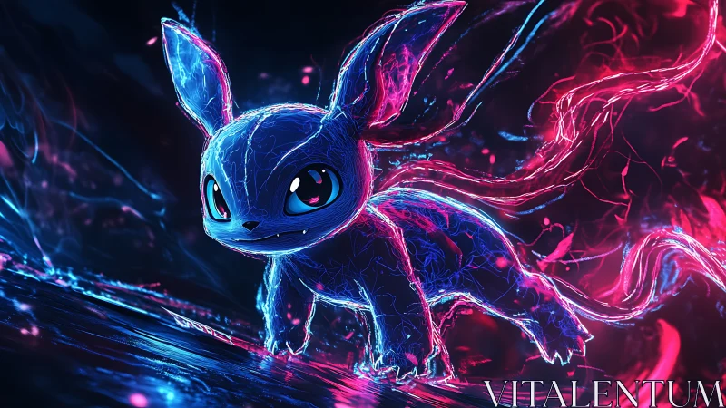 Bioluminescent neon creature with electric trails in motion