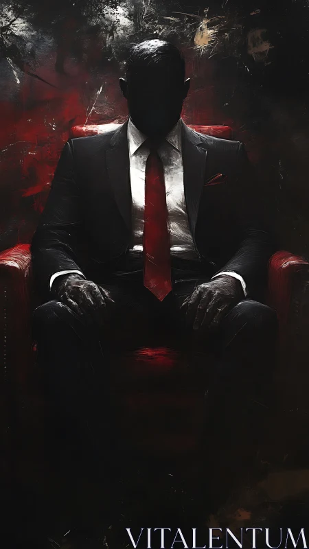 Noir executive silhouette in red-lit chair, high contrast framing.