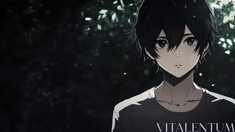 Forest shadows quietly crown the solemn anime wanderer