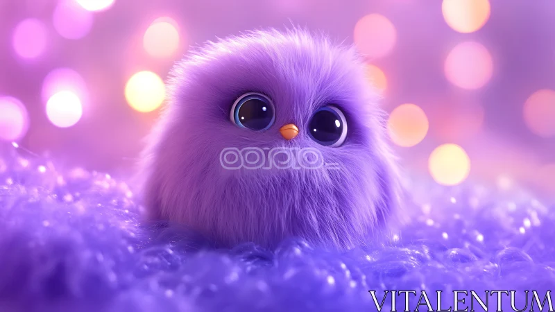 Plush cosmos hatchling blinks awake in cotton-candy glow
