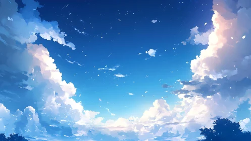 Radiant summer clouds framing a deep cerulean skyscape.