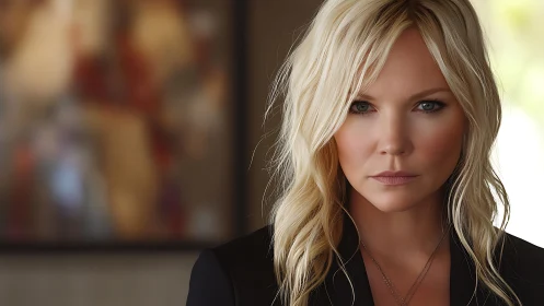 Tight depth of field portrait with soft key lighting and neutral tones