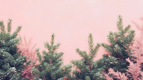 Soft holiday evergreens against a dreamy pink backdrop.