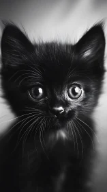 Black Feline Specimen with Wide Luminous Eyes in High Contrast Monochromatic Portrait