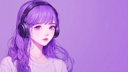 Violet daydream girl lost in her headphones world.