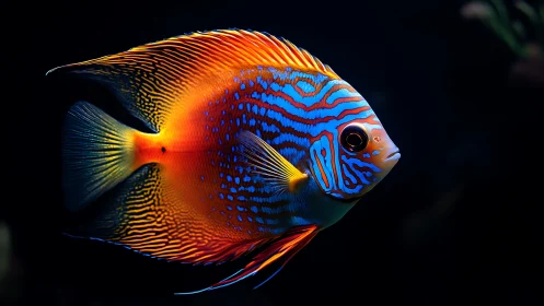 High-contrast macro of neon striped tropical reef fish profile