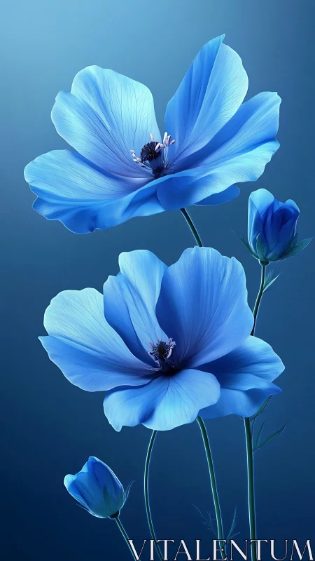 Serene Blue Cosmos Flowers in Soft Gradient Light.