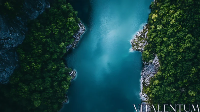 Emerald canyon lake corridor viewed from dramatic height.