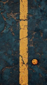 Sunny cookie meets cracked yellow line on worn asphalt.