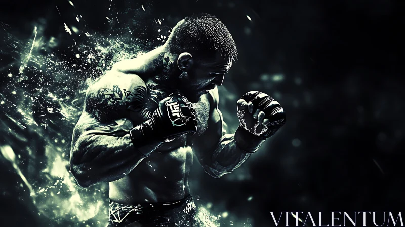 Dynamic Fighter in Motion with Energy Particle Effects