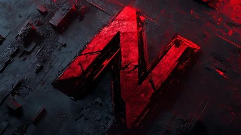 Red fractured letter N dominates dark textured surface.