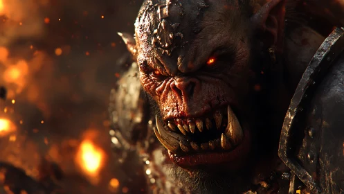 Orc warlord close-up renders with cinematic lighting and scorched armor