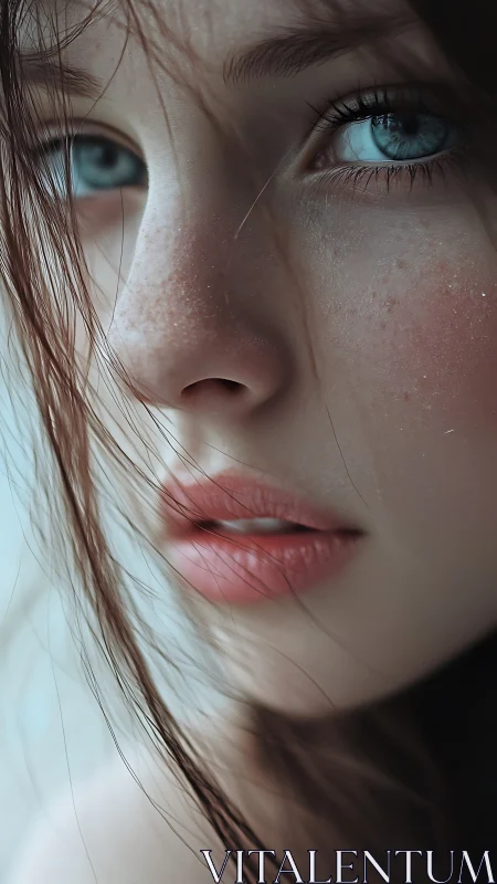 Close-up partial portrait of young face with blue eyes.