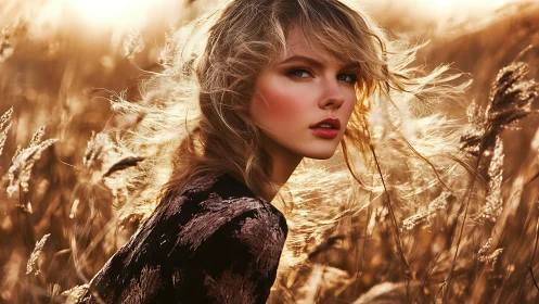 Sunlit windswept muse turns golden field into wildfire glow