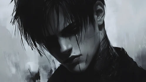 Monochrome profile of young male figure in shadowed light.