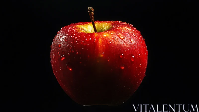 Red apple with water droplets isolated on a black background