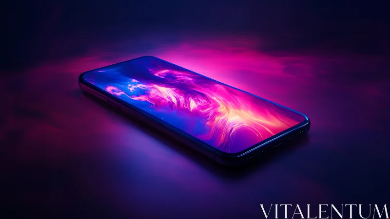 Glowing smartphone radiating neon energy waves.