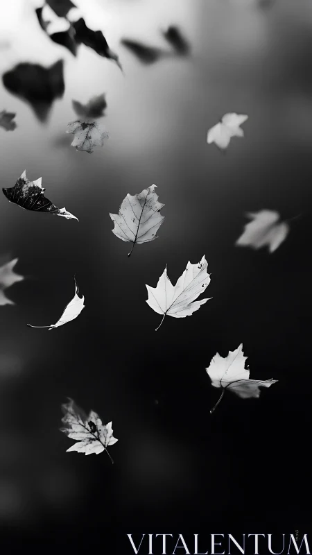 Falling autumn leaves drift across a soft, dark background.